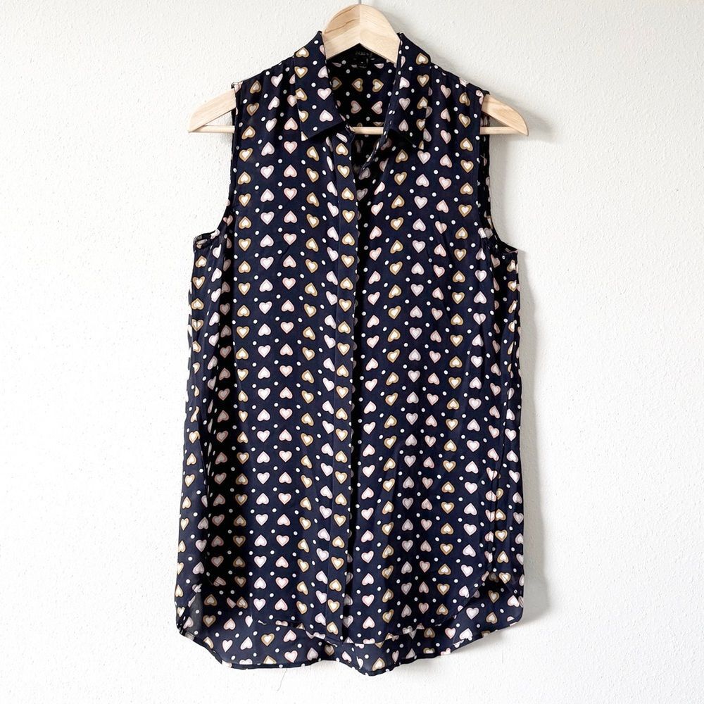 NEW J.CREW Heart Sleeveless Silk Button-down Tunic Shirt Size 4